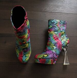 Multicolor Snake-Print Platform Ankle Boots